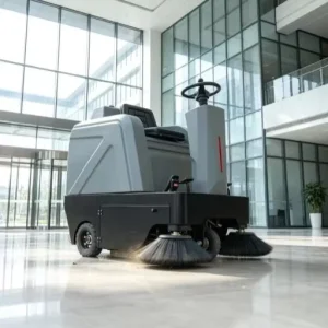 Battery-Powered Ride-On Floor Sweeper for Office Lobbies and Commercial Buildings