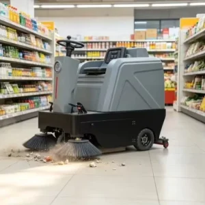 Battery-Powered Ride-On Floor Sweeper for Supermarket and Retail Store Tile Floor Cleaning