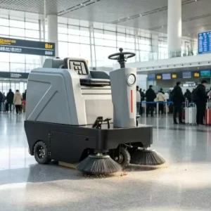Battery Powered Ride-on Floor Sweeper for Airport Terminals Large Public Area Cleaning Equipment