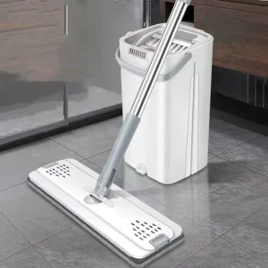 Best Selling Household White Mop Hand Washing Flat Mop With Bucket Dry and Wet Separation Cleaning Mop With 2 Pieces Mopheads