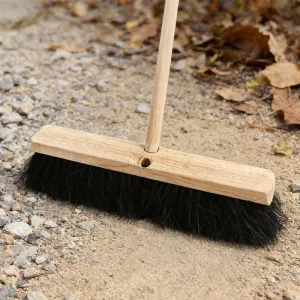 Black Coconut Palm Brush with PVC Broom Head and Natural Wooden Handle for House and Garden