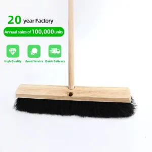 Black Coconut Palm Garden Broom with PVC Broom Head and Natural Wooden Handle