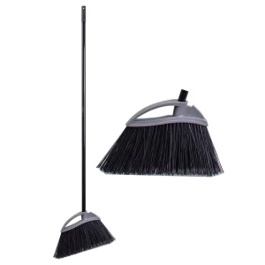 Black Hard-Bristle Angle Broom with Long Handle for Outdoor Floors