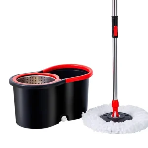 Black Steel Basket Mop Bucket Set Double-Drive Hand-Pressure Rotating Mop for Floor Cleaning