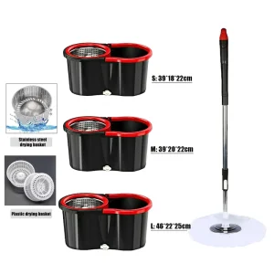 Black Telescopic Steel Handle 360-Degree Microfiber Spin Mop with Double-Drive Bucket Set