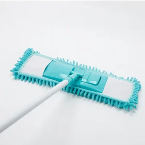 Blue Chenille Microfiber Flat Mop with Adjustable Handle for Wet and Dry Floors