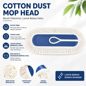 Blue Cotton Dust Mop Head Refill Reusable Industrial Flat Mop Pad for Hardwood Floor Cleaning