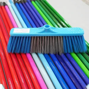 Blue and Grey Double-Bristle Plastic Broom and Long-Handle Set Floor Sweeper Non-Stick Hair Cleaning Broom