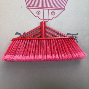 Broom Head with Stiff Red Bristles Heavy-Duty Floor Cleaning Brush Universal Handle Fit for Institutional Use