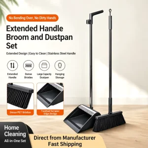 Broom and Dustpan Set Extended Razor Comb Teeth 180 Degree Rotating Head for Home Kitchen Professional Sweeping Combo