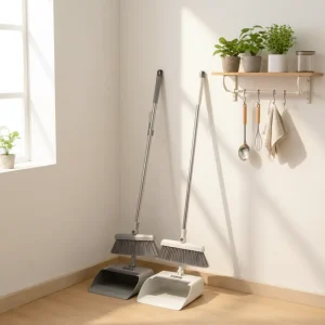 Broom and Dustpan Set with Long Handle Standing Broom with Dustpan for Floor Cleaning Lightweight Set for Indoor and Outdoor