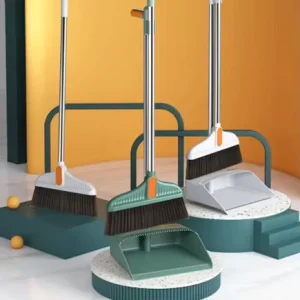 Broom and Dustpan Set with Self-Cleaning Bristles for Kitchen Home and Lobby