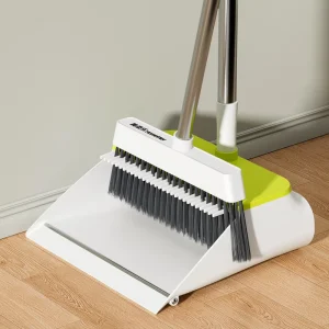Broom and Dustpan Set with Self-Cleaning Comb Teeth and Stainless Steel Handle