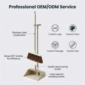 Broom and Dustpan Set with Stainless Steel Handle, Upright Storage, Large-Capacity Floor Cleaning Set
