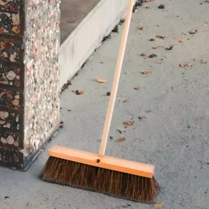 Brown Filament Push Broom with Wooden Plastic Head for Indoor Outdoor Deck Garage Floor Sweeping