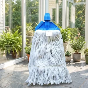 CE Certified Cotton Wet Mop 16oz 450g With Blue Clamp Head Aluminum Handle For Hospital Hotel Floor Maintenance