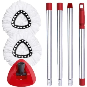 CF Absorbent Durable 2 Microfiber Mop Refills Triangle Head Cover 30 58in Handle Microfiber Spin Mops Floor Cleaning Set Combo