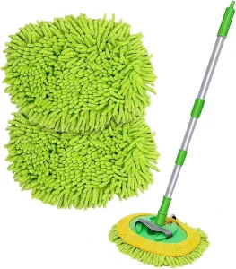 Car Dust Brush Mop Cleaning Tool Long Handle Kit with Chenille Sponge Duster Microfiber Mop Head