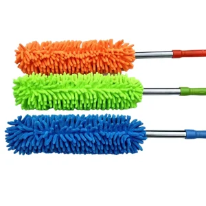 Car Retractable Stainless Steel Chenille Duster with Water-Absorbing Mop for Dust Sweeping and Waxing