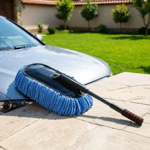 Car Wash Mop Rectangular Head Stainless Steel Handle Microfiber Fabric Wet/Dry Dual-Use