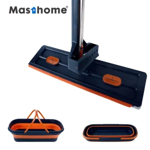 Car Window Flat Mop with Collapsible Bucket Microfiber Reusable Pad and 360 Bucket Mop Set
