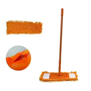 Chenille Flat Mop Microfiber Wet Dry Mop Push Button Detachable Pad Extendable Pole Lightweight Floor Cleaning