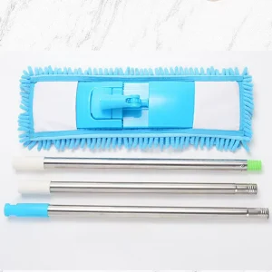 Chenille Flat Mop Three-Piece Stainless Steel Folding Wringing Mop for Tile Wood Floors