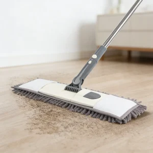 Chenille Flat Mop with Long Handle, Thickened Electrostatic Pet Hair Removal Pad for Floor Cleaning