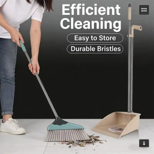 China Factory Long Printed Handle Broom Dustpan Set Soft Bristle Easy Cleaning Feature Low Price Plastic Handle