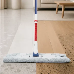 Clamp Mop with 20 Locking Teeth and 136-154cm Adjustable Rod for High-Wall Dusting and Low-Floor Stain Cleaning