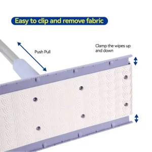 Clamping Floor Cleaning Mop with Reusable Replaceable Head for Wipes Towels Nonwoven Cloth and Window Cleaning
