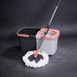 Clean Dirty Separated Spins Mop Bucket Set with Plastic Basket High Capacity Lightweight 360 Rotating Foldable Mop Heads