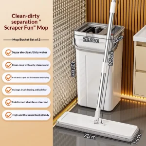 Clean-Dirty Water Separation Flat Mop with Telescopic Stainless Steel Handle, Washable High-Capacity Design