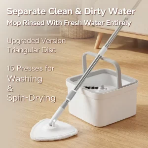 Clean Water and Sewage Separation Microfiber Self-Cleaning Mop with Single Bucket and 360° Rotation for Hardwood Floors
