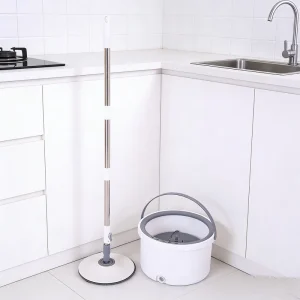 Clean and Dirty Water Separation 360 Spin Flat Mop with Plastic Basket and Stainless Steel Reusable Bucket