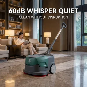 CleanHorse K1 Low Noise Auto Floor Scrubber 60dB Ultra Quiet 15 Inch 24V Lithium Battery for Hospital Hotel Office School