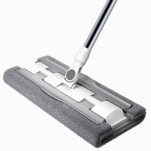 Clip-On Microfiber Flat Mop with Reusable Towel Clamp and Replaceable Pads for Household Wet and Dry Cleaning