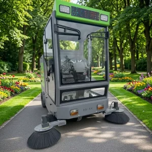 Closed Cabin Ride On Electric Self Propelled Street Sweeper with 48V Battery for Outdoor Park Road Garden Pavement Cleaning