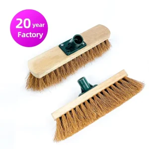 Coir Fiber Household 12inch Long Lasting Sturdy Durable Bassine Head Wooden Broom Factory Direct Floor Squeegee Cleaning Brush
