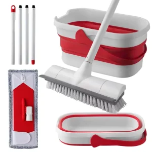 Collapsible Mop and Bucket Set with Wringer and Scrub Brush for Indoor and Outdoor Cleaning