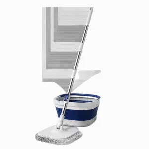 Collapsible Spin Mop with Bucket Hands Free Press Wring Mop Set for Wet & Dry Household Floor Cleaning