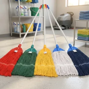 Color-Coded Wet Mop Set with Metal Handle, 5 Colors, Loop-End Cotton String Mop