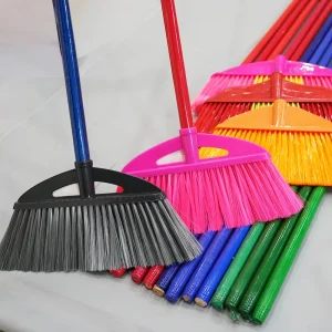 Colorful Plastic Bristle Broom with Wooden Handle Durable Floor Cleaning Sweeper for Home & Commercial