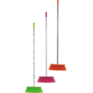 Colorful Plastic Hard Broom with Metal Handle for Industrial Floor Cleaning