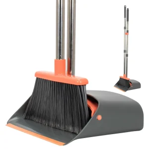 Commercial Broom and Dustpan Set with Stainless Steel Handle for Hotel, School and Hospital Cleaning