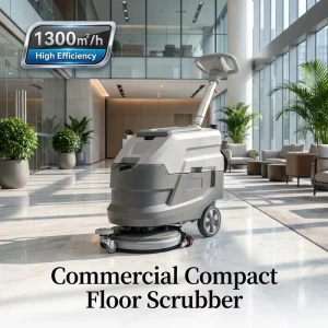 Commercial Compact Walk-Behind Floor Scrubber, 1500 m²/h, 24V 45Ah Battery, for Office, Gym and Shop