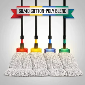 Commercial Cotton Wet Mop 60 40 Poly Blend Loop End 135cm Handle OEM Industrial Janitorial Floor Mop