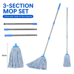 Commercial Cotton Wet Strip Screw Socket Mop with Long Steel Handle Floor Cleaning Shop Mop