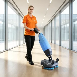 Commercial Electric Walk-Behind Sweeper and Floor Scrubber with Dual Brush