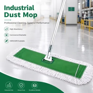 Commercial Flat Dust Mop with Heavy-Duty Cotton Mop Head, Reusable and Washable